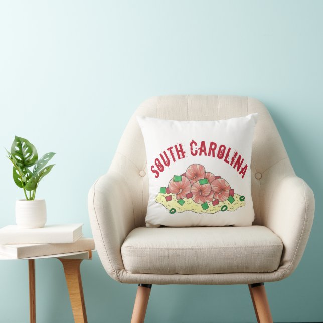 Lowcountry South Carolina SC Shrimp and Grits Food Throw Pillow (Chair)