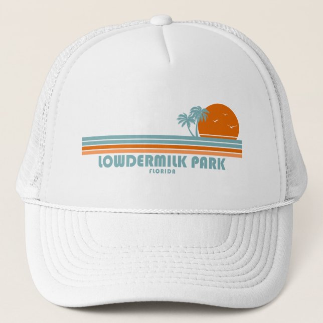 Lowdermilk Park Naples Florida Sun Palm Trees Trucker Hat (Front)