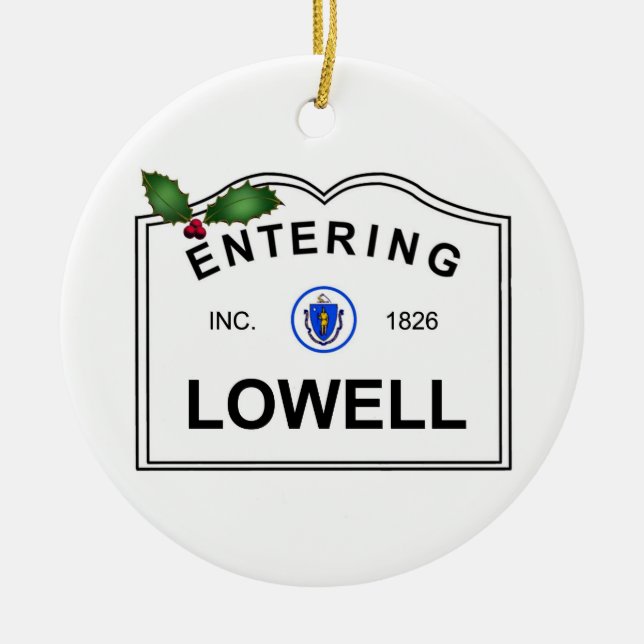 Lowell MA Ceramic Ornament (Front)
