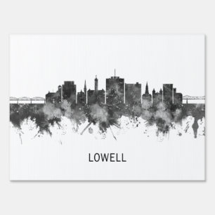 Lowell Massachusetts Skyline BW Sign