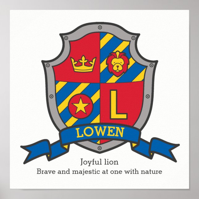 Lowen boys name meaning letter L heraldry kids Poster (Front)