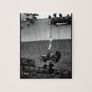 Lower Away. Down goes a jeep from_War image Jigsaw Puzzle