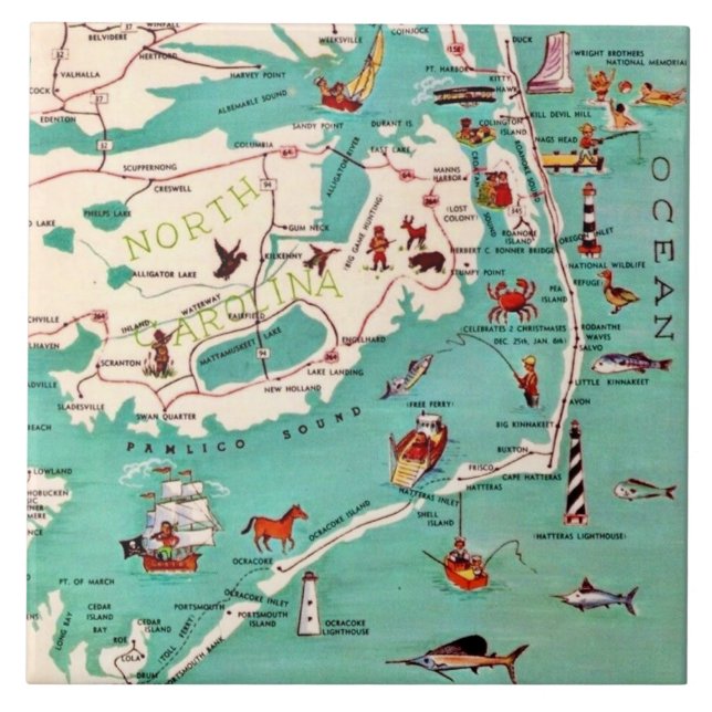 Lower Beaches of the Outer Banks Ceramic Tile (Front)