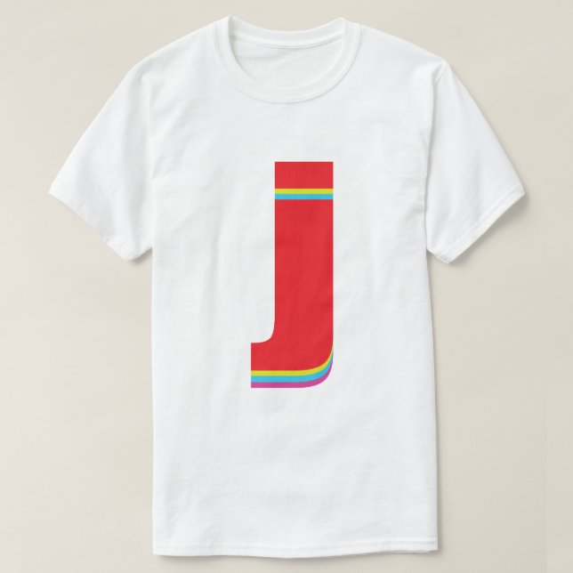 Lower Case Letter J Monogram Offset Rainbow T-Shirt