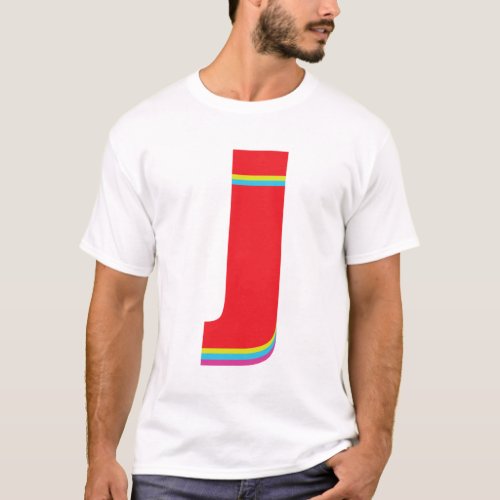 Lower Case Letter J Monogram Offset Rainbow T_Shirt