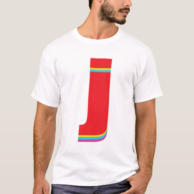 Lower Case Letter J Monogram Offset Rainbow T-Shirt (Front)