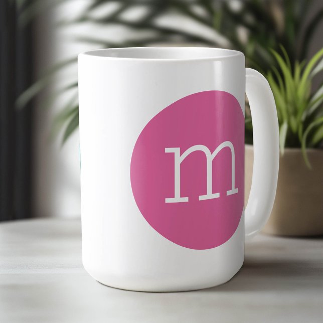 Lower Case Monogram with Circle - Pink and Teal Coffee Mug (Custom Mug)