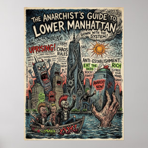 Lower Manhattan Anarchist Guide Punk Skyline Art Poster