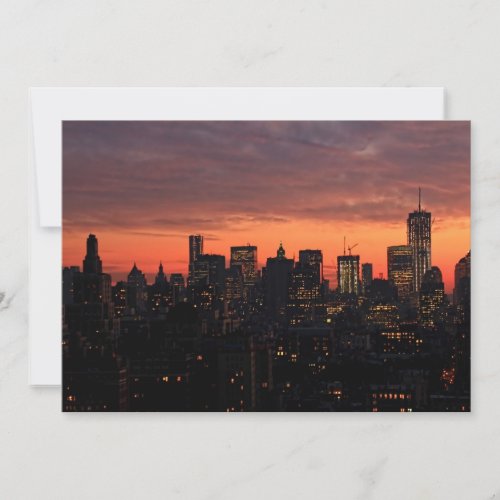 Lower Manhattan Skyline at Twilight Pink Sky A1 Invitation