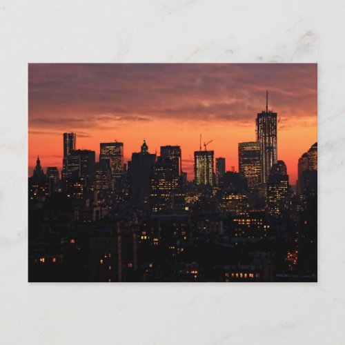 Lower Manhattan Skyline at Twilight Pink Sky A1 Postcard
