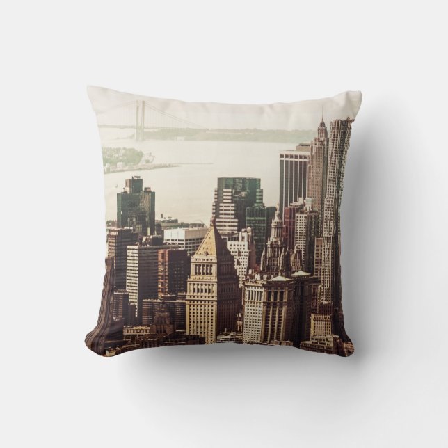 Lower Manhattan Skyline - View from Midtown Throw Pillow (Front)