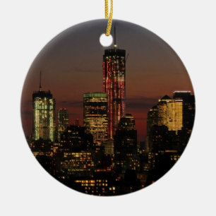 Lower NYC skyline: World Trade Center in Red Ceramic Ornament