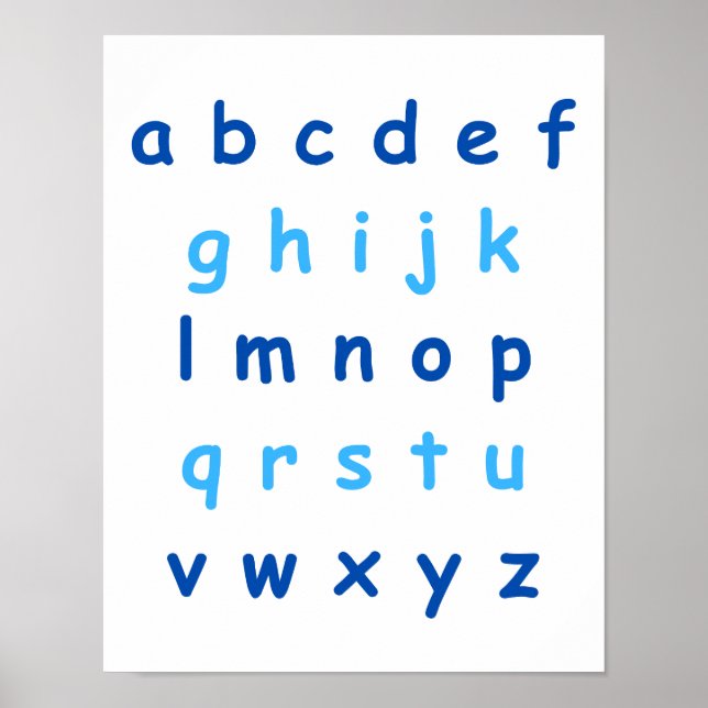 Lowercase Blue Alphabet Chart for Kids ABC Decor (Front)
