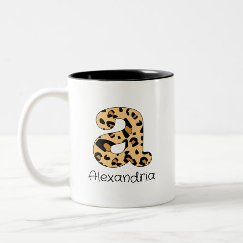 Lowercase Letter a Leopard Print Initial and Name Two_Tone Coffee Mug