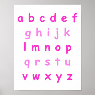 Lowercase Pink Alphabet Chart for Kids ABC Art
