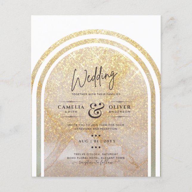 Lowest BUDGET All-in-1 Glitter Gold Marble Wedding Flyer (Front)