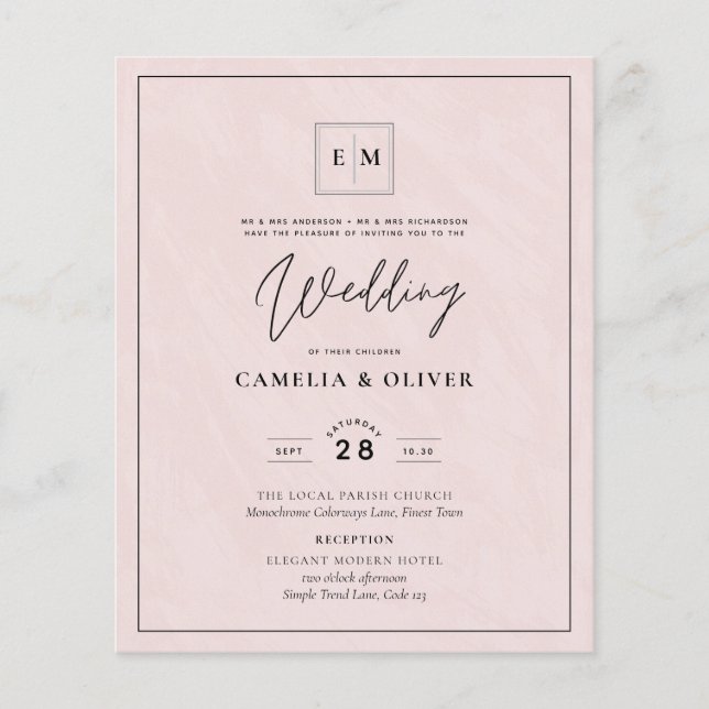 LOWEST BUDGET All-in-1 Monogram Pink Wedding Flyer (Front)