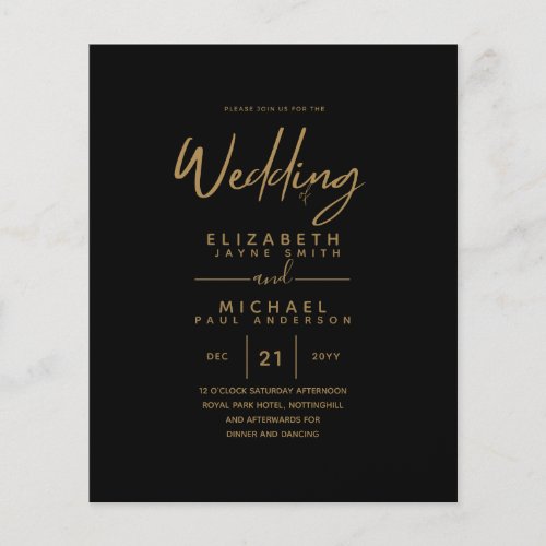 Lowest Budget Black Gold Simple Wedding Flyer