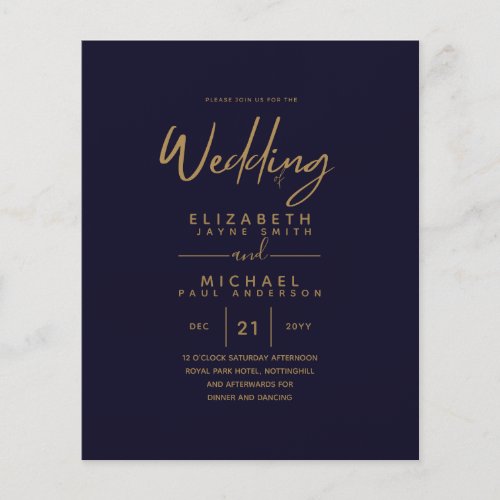 Lowest Budget Navy Blue Gold Simple Wedding Flyer