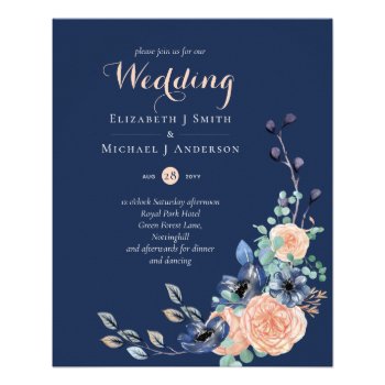 Lowest Budget Navy Coral Floral Wedding Flyer