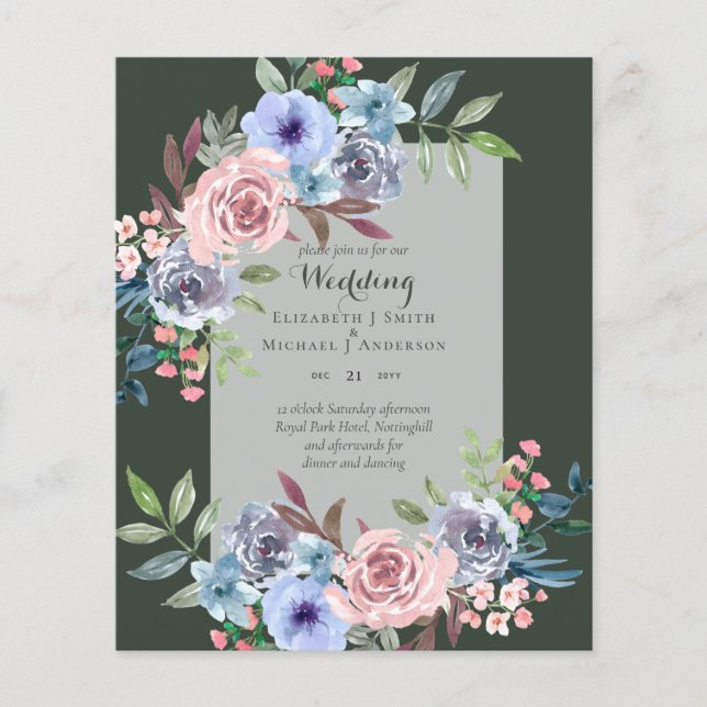 LOWEST BUDGET Pink Blue Flowers Wedding Invitation Flyer (Front)