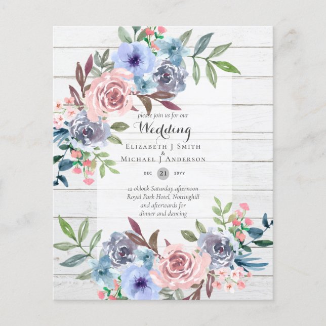 LOWEST BUDGET Pink Blue Flowers Wedding Invitation Flyer (Front)
