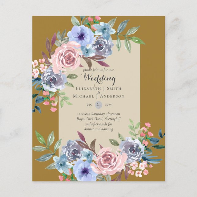 LOWEST BUDGET Pink Blue Flowers Wedding Invitation Flyer (Front)
