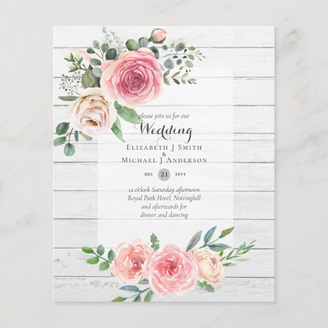 LOWEST BUDGET Pink Roses Floral Wedding Invites Flyer (Front)