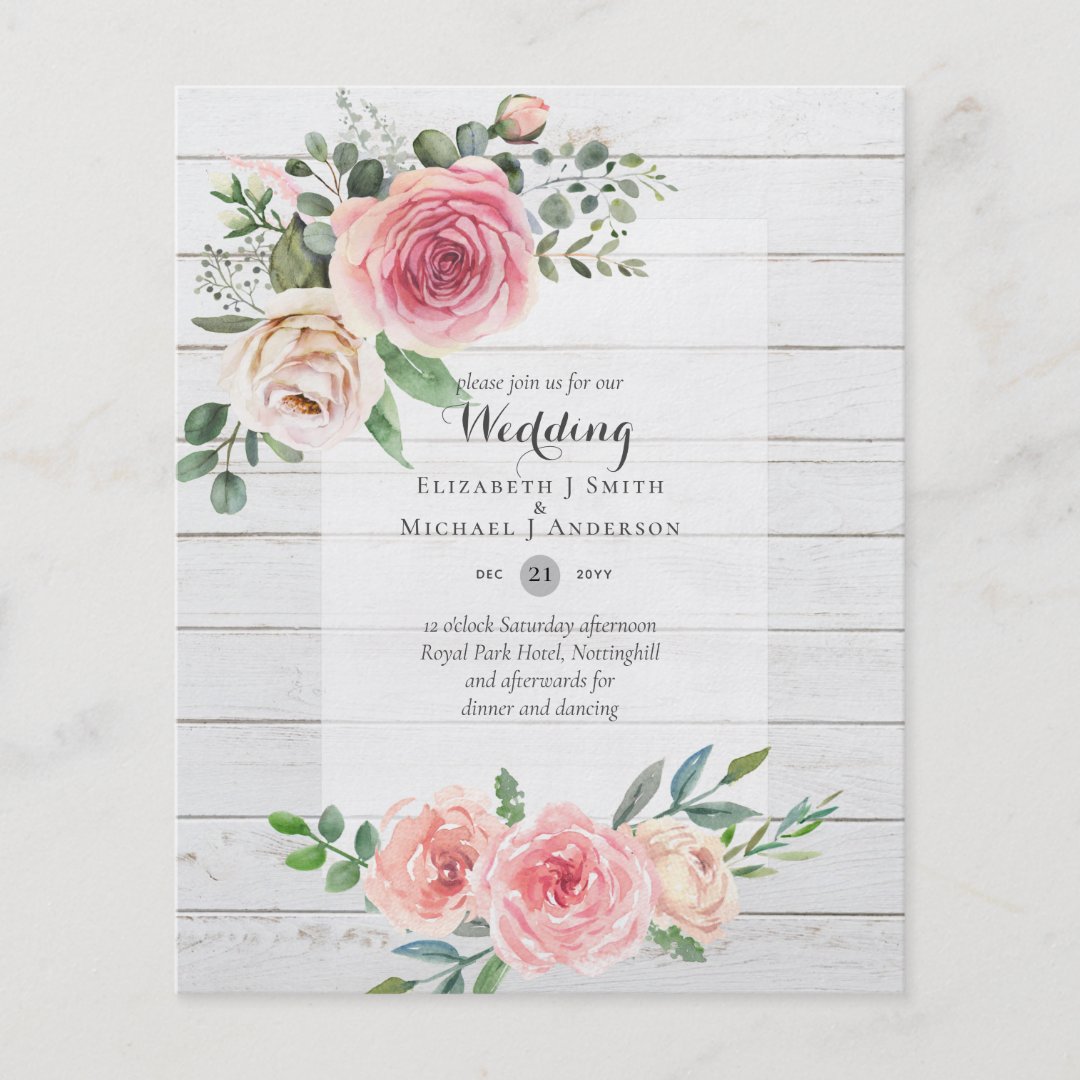 LOWEST BUDGET Pink Roses Floral Wedding Invites Flyer | Zazzle