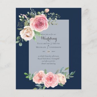 LOWEST BUDGET Pink Roses Floral Wedding Invites Flyer | Zazzle