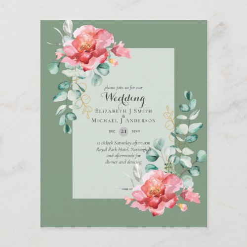 LOWEST BUDGET Red Floral Eucalyptus WEDDING Invite Flyer