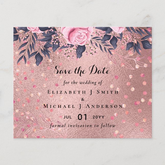 Lowest Budget ROSEGOLD Wedding Pink Navy Metallic Flyer (Front)