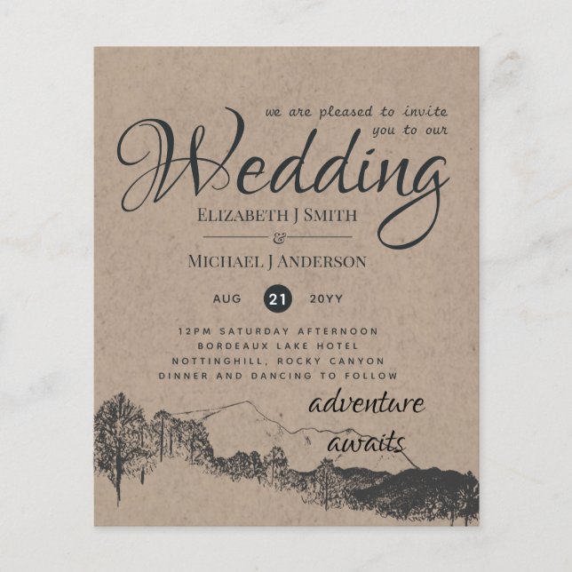 Lowest Budget Rustic Mountains Wedding Flyer (Front)