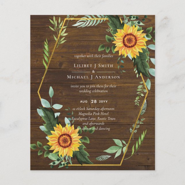 LOWEST BUDGET Rustic Sunflowers Wedding Invite Flyer (Front)