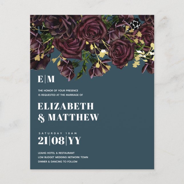 Lowest Budget Wedding FLYERS Dark Plum Marsala (Front)