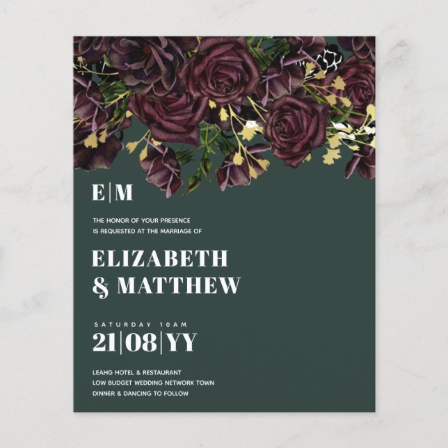 Lowest Budget Wedding FLYERS Dark Plum Marsala (Front)