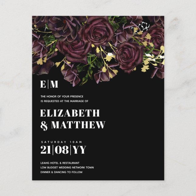 Lowest Budget Wedding FLYERS Dark Plum Marsala (Front)