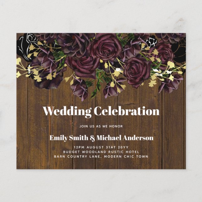 Lowest Budget Wedding FLYERS Dark Plum Marsala (Front)