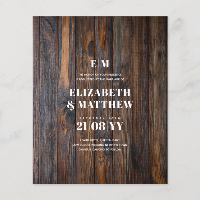 Lowest Budget Wedding FLYERS Rustic Minimalist (Front)