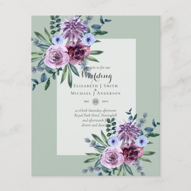 LOWEST BUDGET Wedding Invitations Plum Floral Flyer (Front)