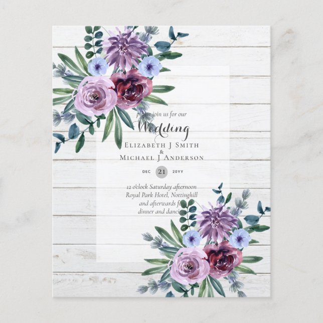 LOWEST BUDGET Wedding Invitations Plum Floral Flyer (Front)
