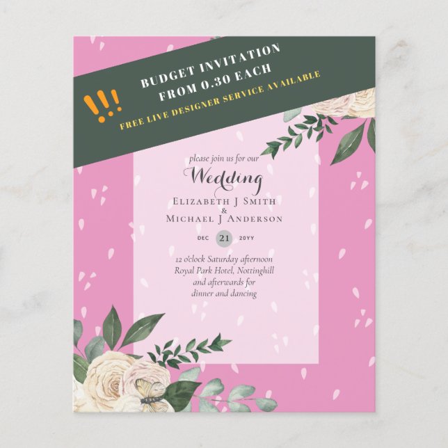 LOWEST BUDGET White Roses Wedding Invitations Flyer (Front)