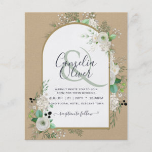Lowest BUDGET White Roses Wedding Invites Arch Flyer