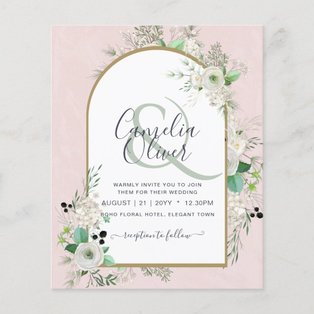 Lowest BUDGET White Roses Wedding Invites Arch Flyer (Front)