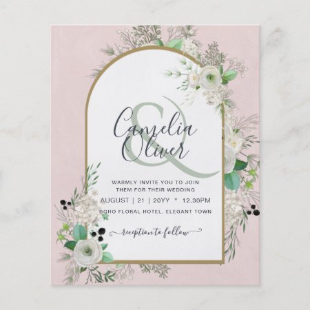 Lowest BUDGET White Roses Wedding Invites Arch Flyer