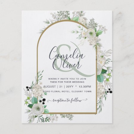 Lowest BUDGET White Roses Wedding Invites Arch Flyer