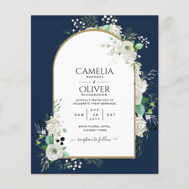 Lowest BUDGET White Roses Wedding Invites Arch Flyer (Front)