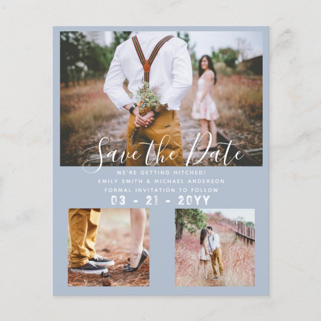 LOWEST PRICED Dusty Blue Photo Save the Date Flyer (Front)
