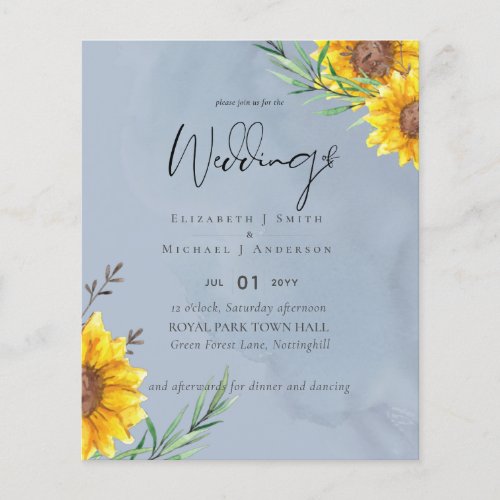 LOWEST PRICED Sunflowers Dusty Blue Wedding Flyer