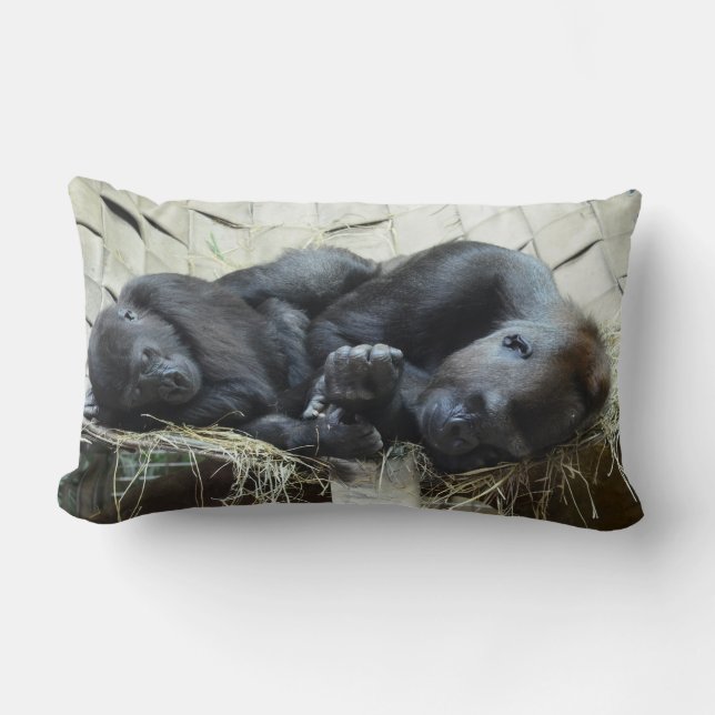 Lowland Gorillas Napping Lumbar Pillow (Front)